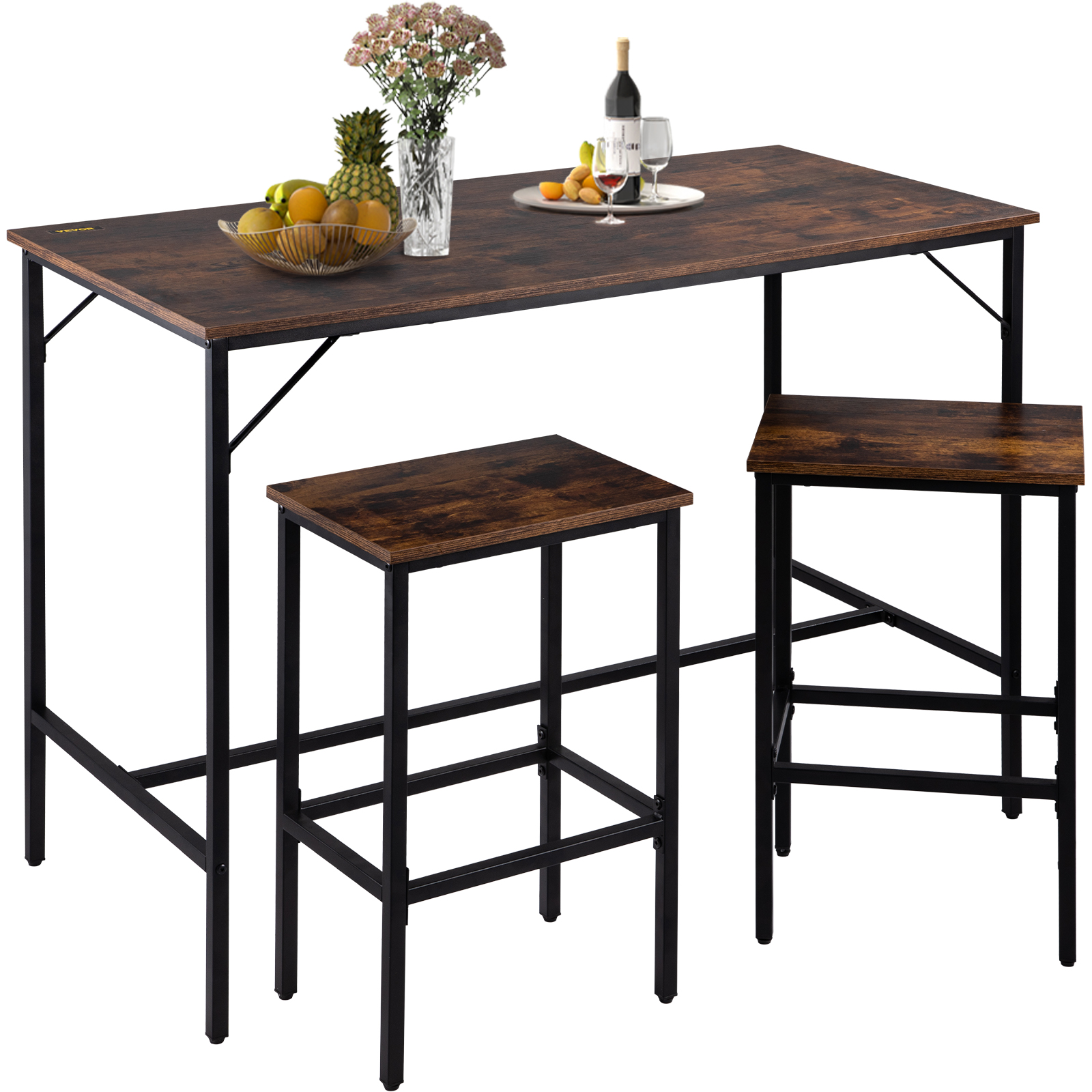 VEVOR Bar Table And Chairs Set 47 Pub Table Set With 2 Bar Stools 