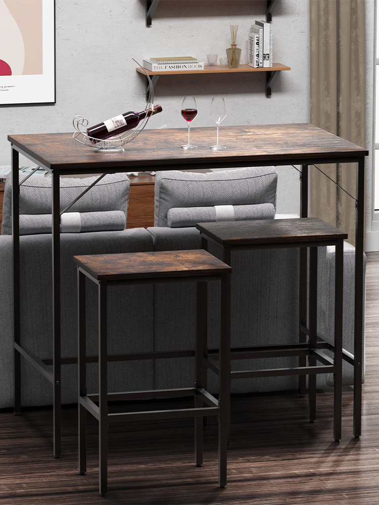 Bar Table Set,3 Pieces,2 Square Stools
