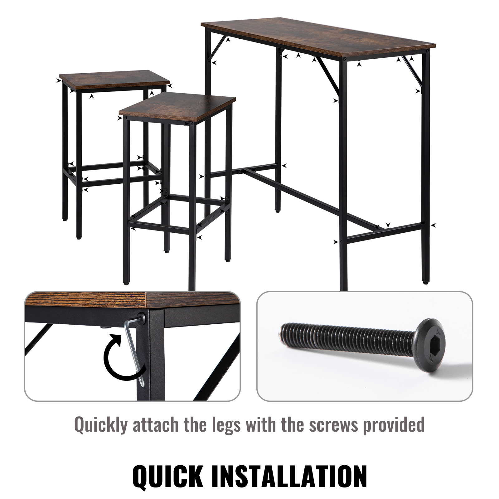VEVOR Bar Table and Chairs Set 39" Pub Table Set with 2 Bar Stools Kitchen Dining Table and Chairs Set for 2 Iron Frame Counter Height Dining Sets for Home, Kitchen, Living Room