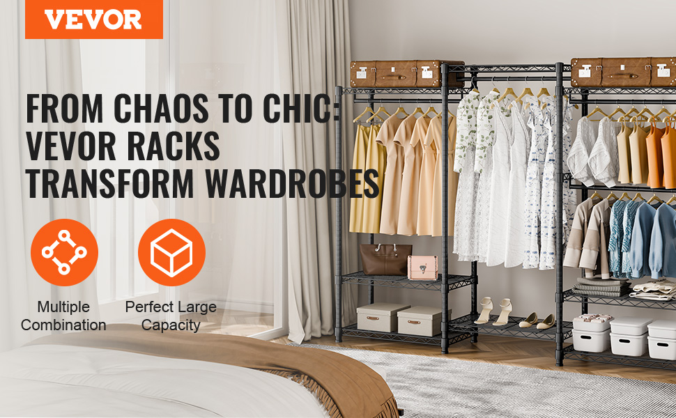 Heavy Duty Wardrobe Closet - 69 Inch Clothing Rack With 4 Rods & 8 Shelves (890 Lb Capacity)