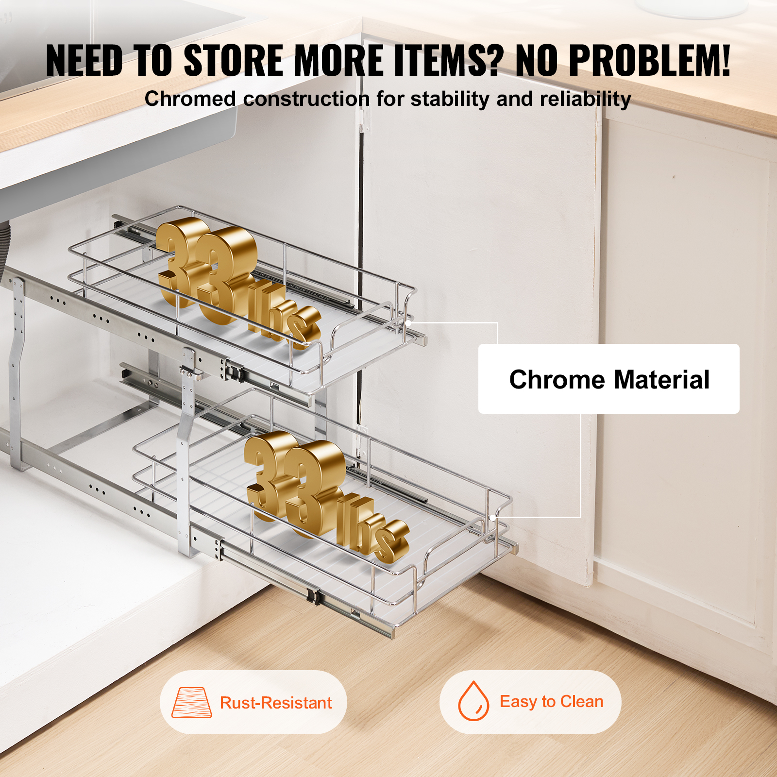 2-Tier Kitchen Cabinet Pull Out Shelf Organizer Slide Out Drawer 9-22 inch - Picture 67 of 74