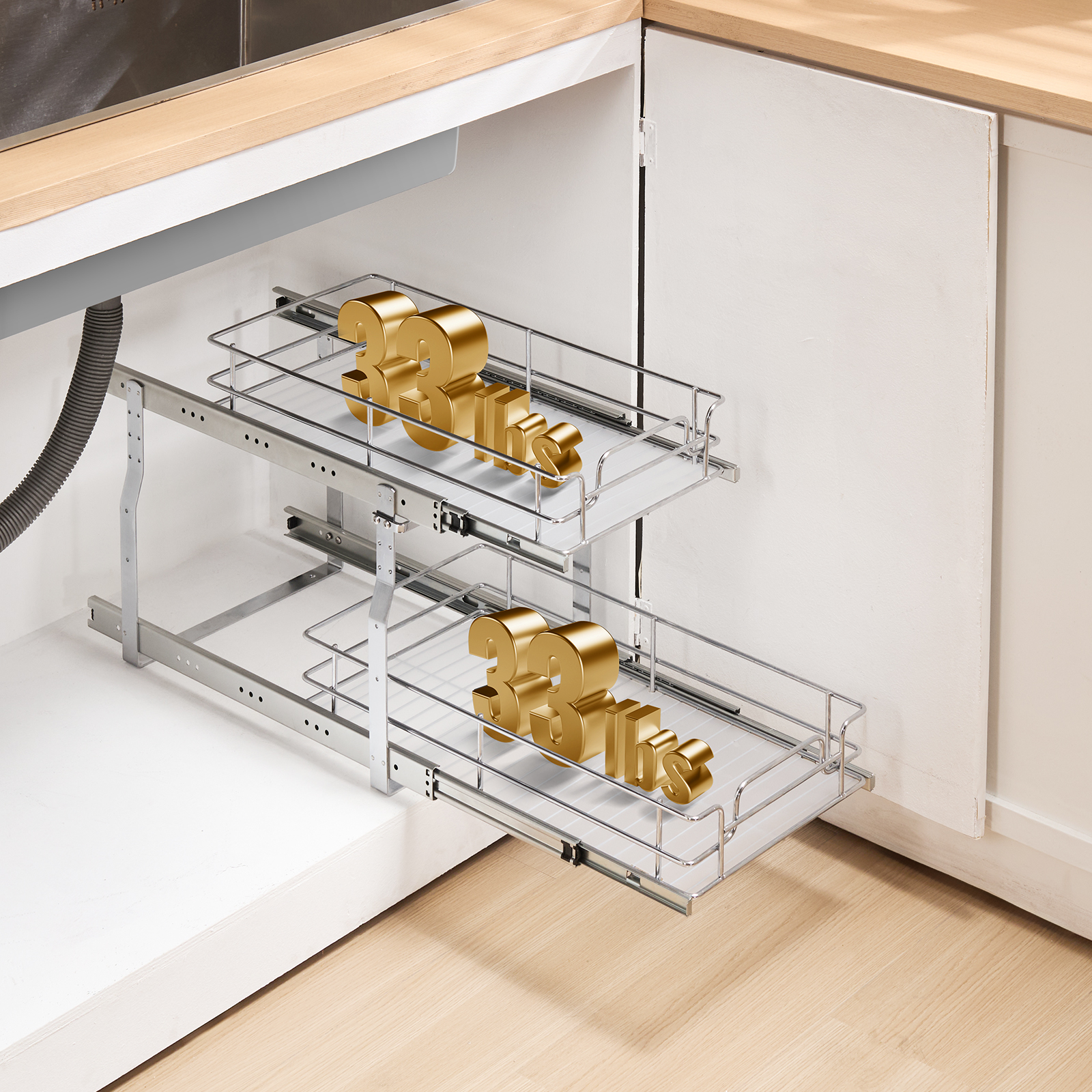2-Tier Kitchen Cabinet Pull Out Shelf Organizer Slide Out Drawer 9-22 inch - Picture 70 of 74