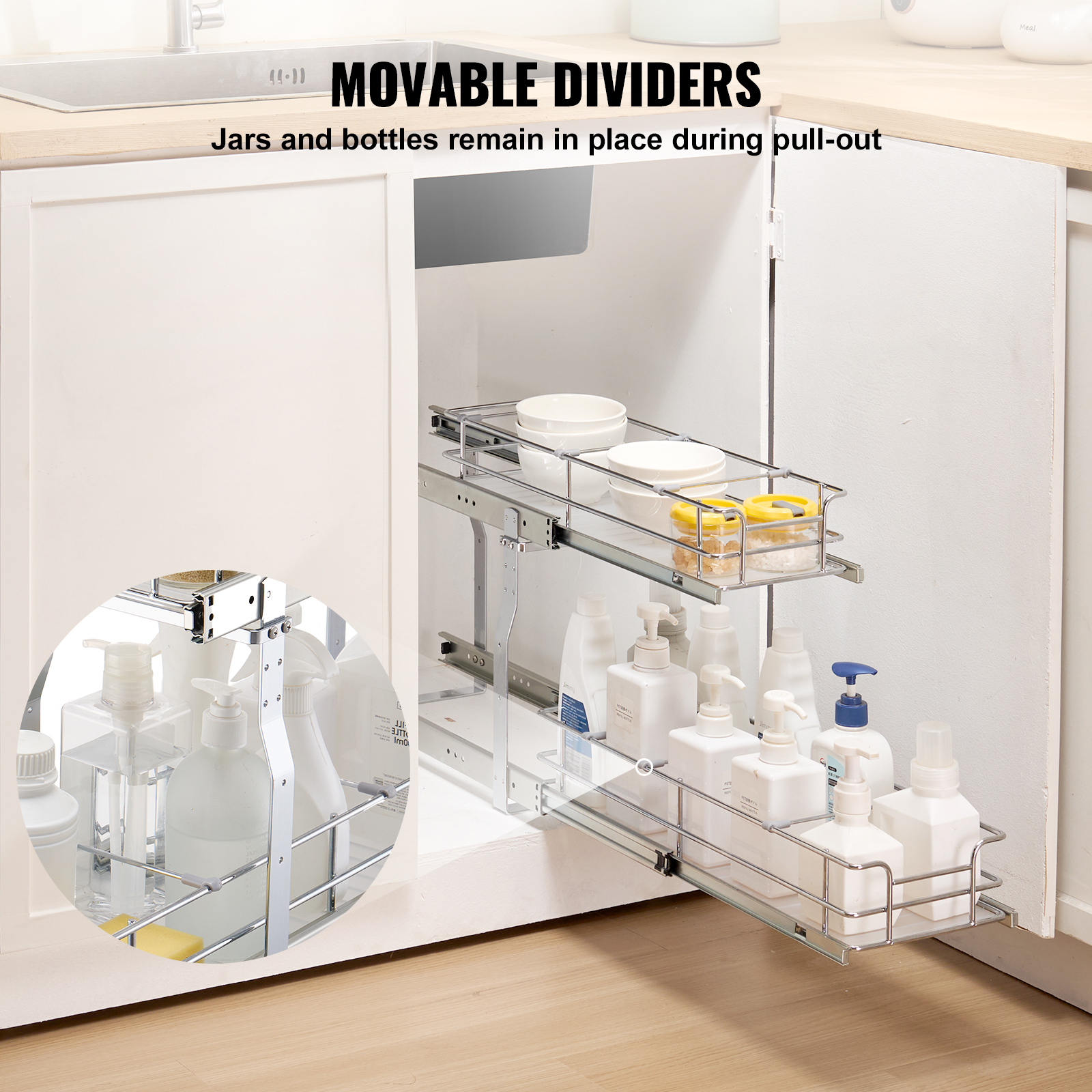 2-Tier Kitchen Cabinet Pull Out Shelf Organizer Slide Out Drawer 9-22 inch - Picture 53 of 74