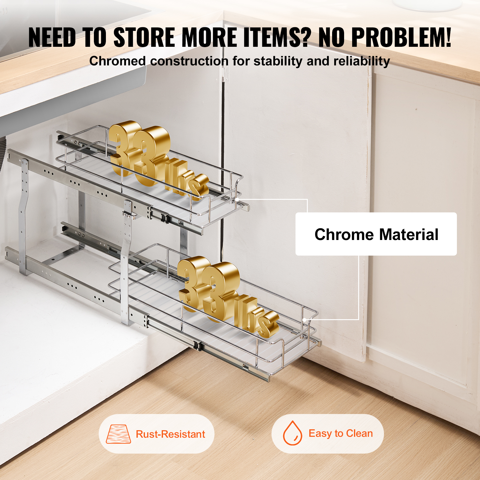 2-Tier Kitchen Cabinet Pull Out Shelf Organizer Slide Out Drawer 9-22 inch - Picture 55 of 74