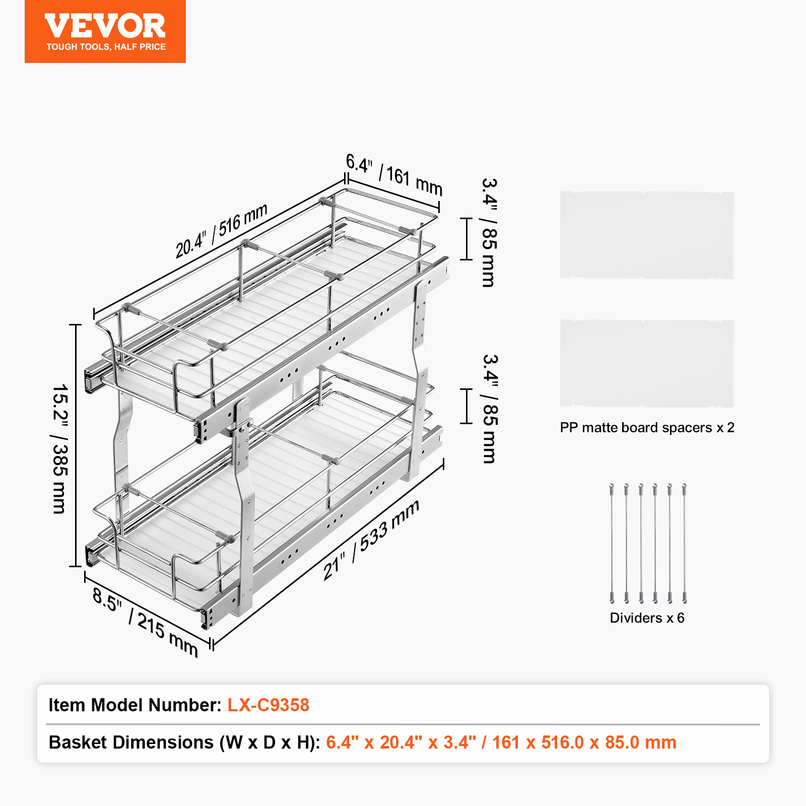 2-Tier Kitchen Cabinet Pull Out Shelf Organizer Slide Out Drawer 9-22 inch - Picture 57 of 74