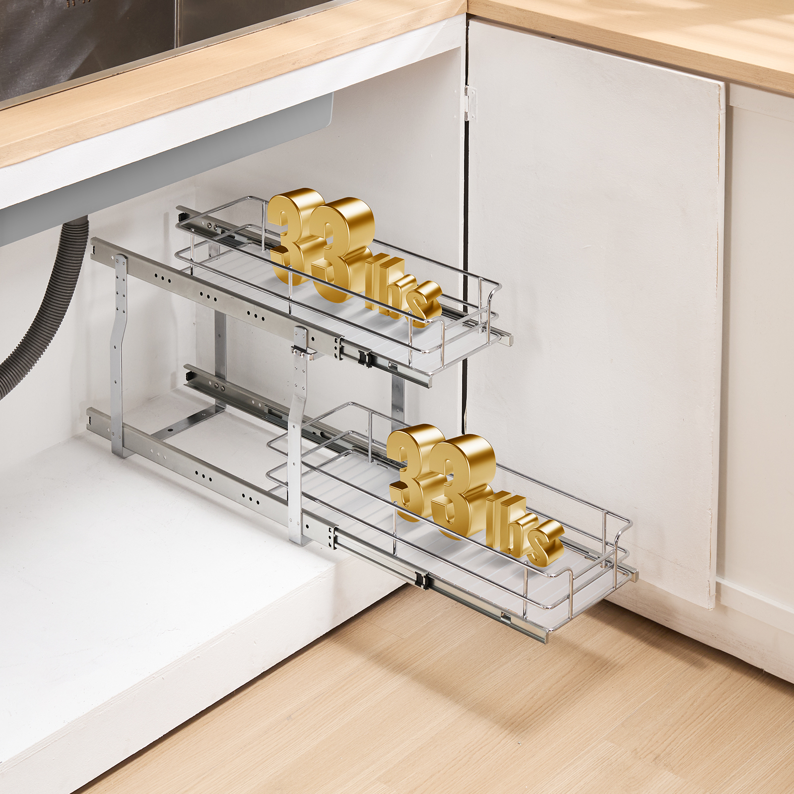 2-Tier Kitchen Cabinet Pull Out Shelf Organizer Slide Out Drawer 9-22 inch - Picture 58 of 74