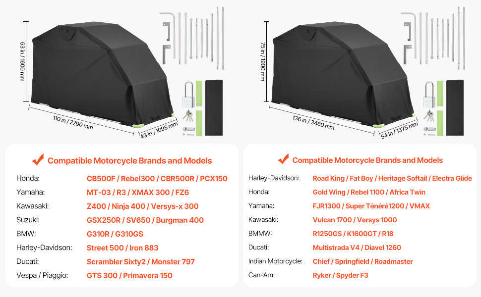 Motorrad Zeltgarage 279X109X160 Cm Allwetter Schutz Faltgarage Mit Schloss Motorcycle Shelter A100 1.11 Pt