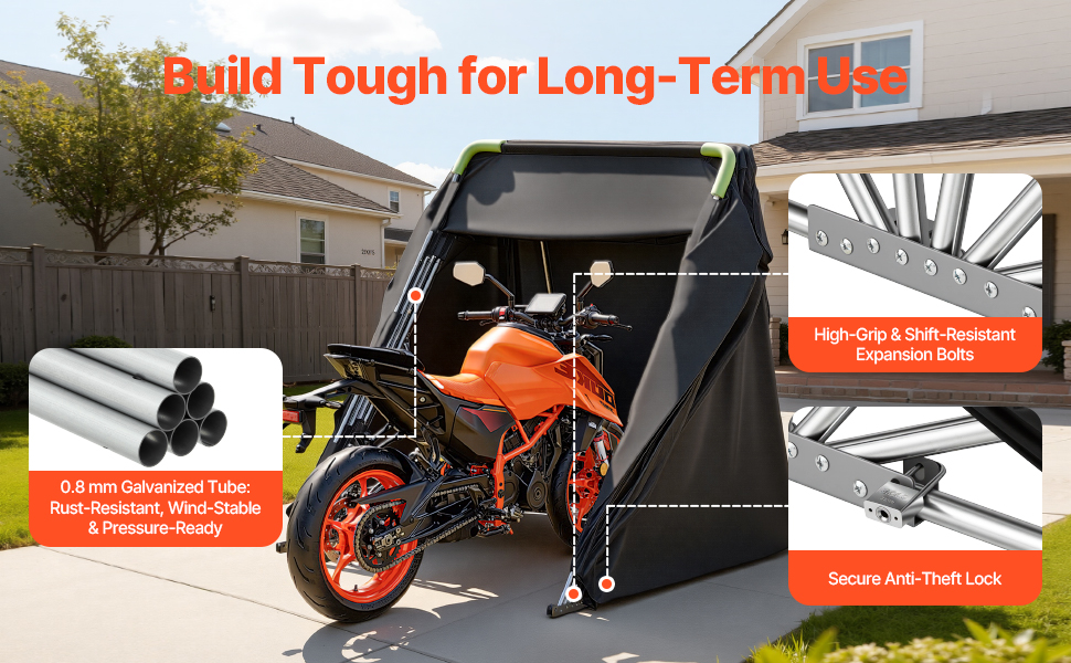 Motorrad Zeltgarage 346x137x190 cm Allwetter Garage mit Schloss & Lüftung Motorcycle Shelter A100 2.3 Pt