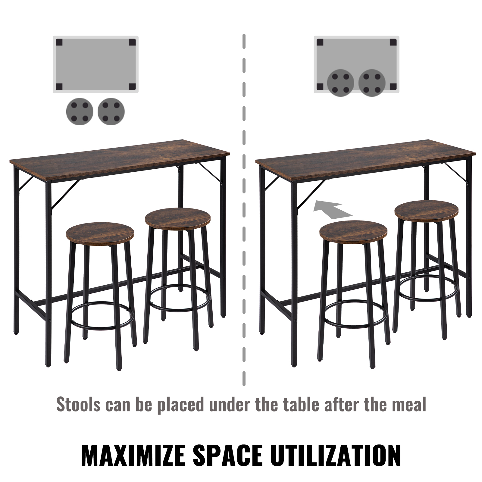 VEVOR Bar Table and Chairs Set 39" Pub Table Set with 2 Bar Stools Kitchen Dining Table and Chairs Set for 2 Iron Frame Counter Height Dining Sets for Home, Kitchen, Living Room