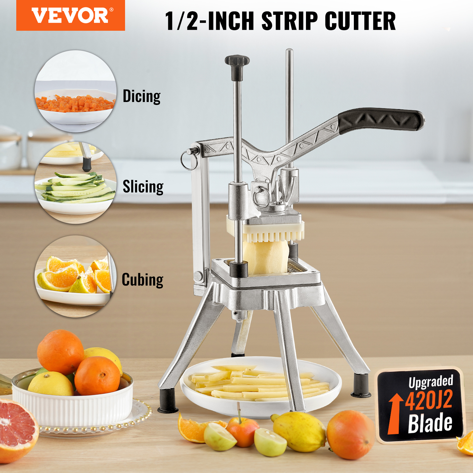 VEVOR Commercial Vegetable Cutter Chopper 1/2/1/4/3/8inch Fruit Vegetable Dicer