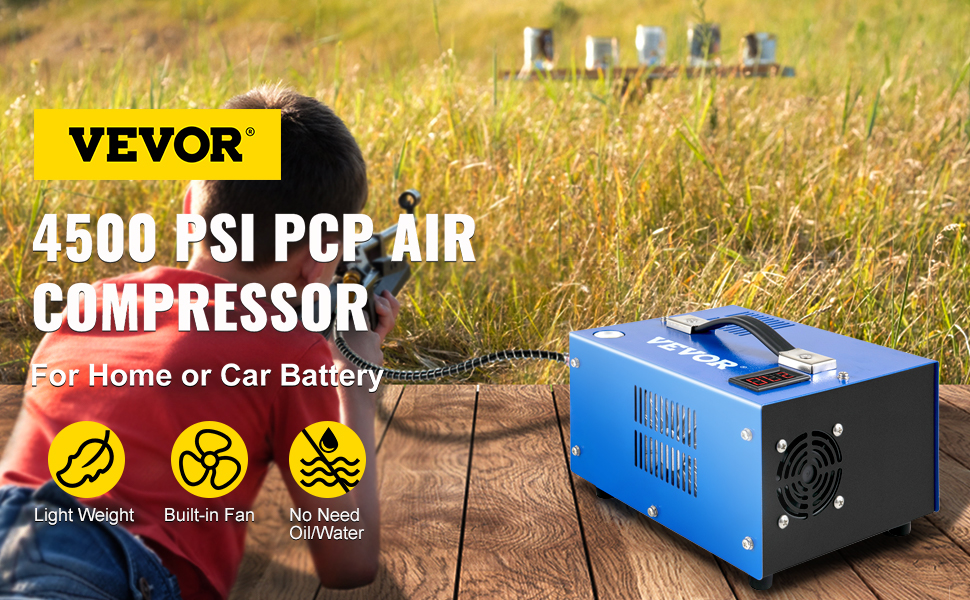 VEVOR Compresseur d'Air PCP 12 V 350 W Pompe à Air de Haute Pression avec  Arrêt Automatique pour aux Fusils à Air Comprimé et Réservoirs de Paintball