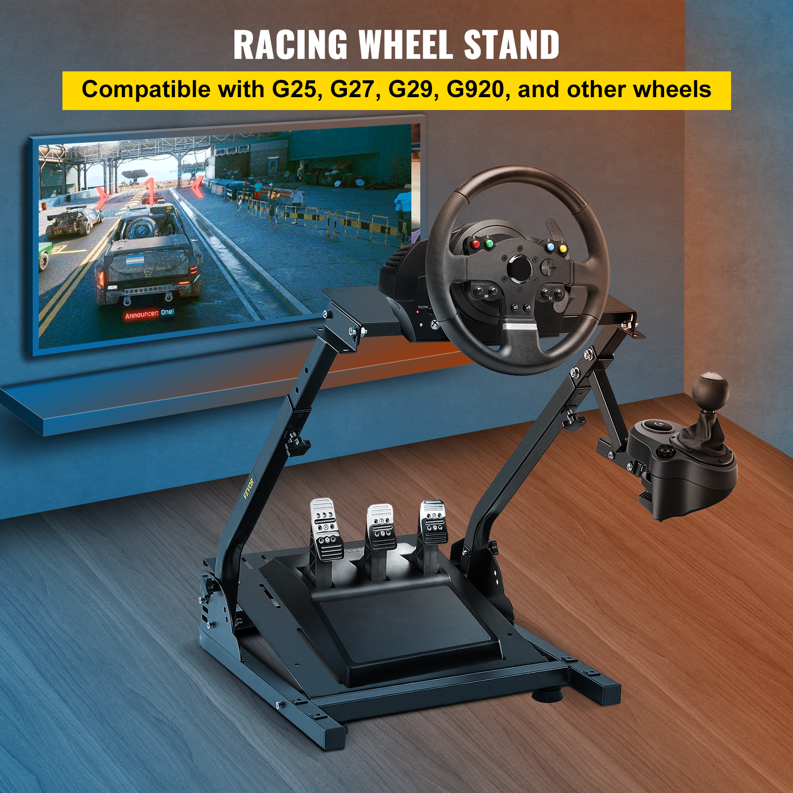 VEVOR VEVOR Racing Wheel Stand Cockpit Black Fits for All Logitech G29/G920  All Thrustmaster All Fanatec Wheels Compatible with Xbox One, Playstation,  PC Platforms