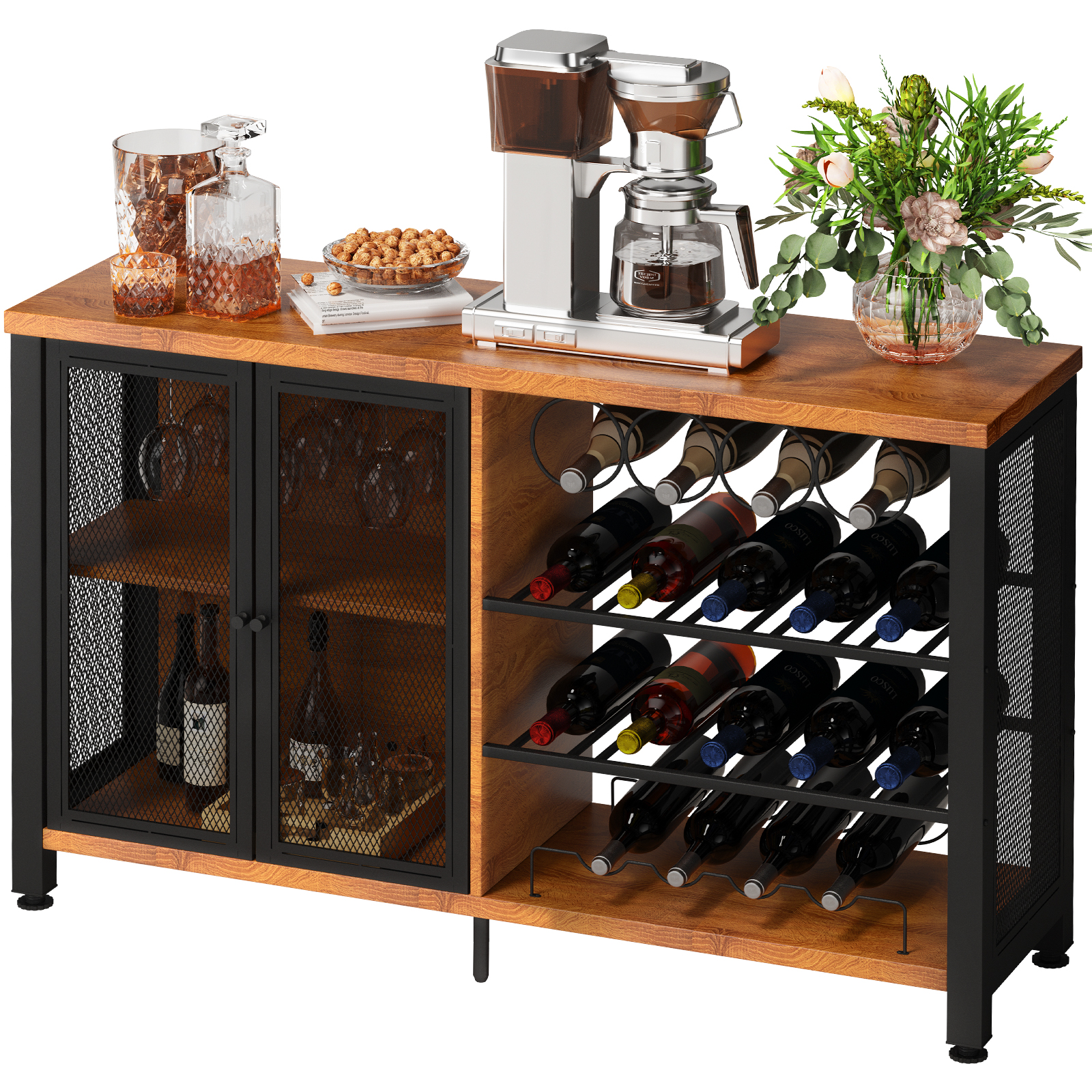 17 Stories Bar Unit for Liquor, 4 Tier Bar Table with Storage Shelves, Foot  Rail and Wine Glasses Holder
