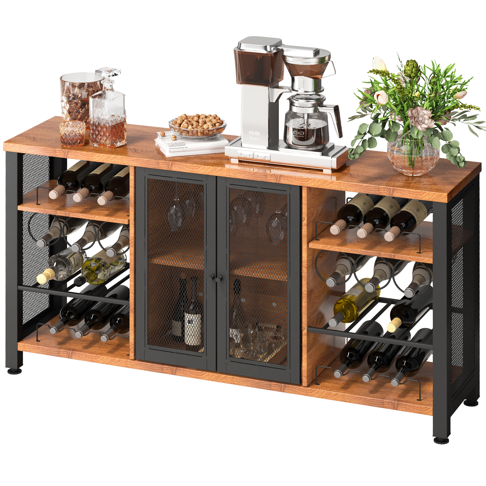 VEVOR Industrial Bar Cabinet Wine Table for Liquor with Glass