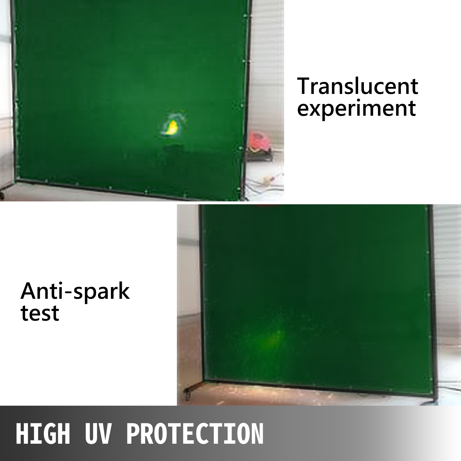 VEVOR Welding Screen with Frame 6' x 6', Welding Curtain with 4 Wheels, Welding Protection Screen Green Flame-Resistant Vinyl, Portable Light-Proof Professional