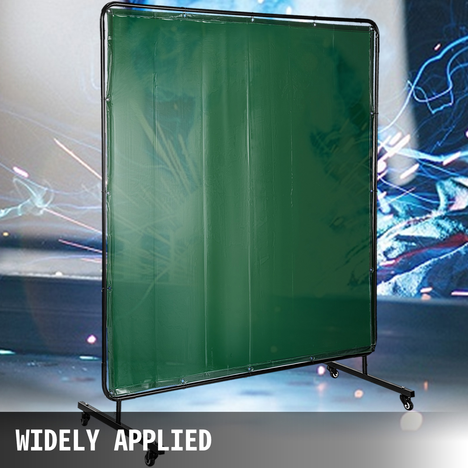 VEVOR Welding Screen with Frame 6' x 6', Welding Curtain with 4 Wheels, Welding Protection Screen Green Flame-Resistant Vinyl, Portable Light-Proof Professional