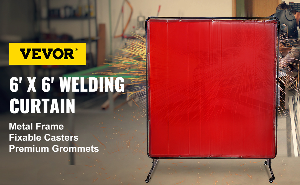 VEVOR 6x6 Ft Welding Screen With Frame – Yellow Flame-Retardant Vinyl On 4 Wheels
