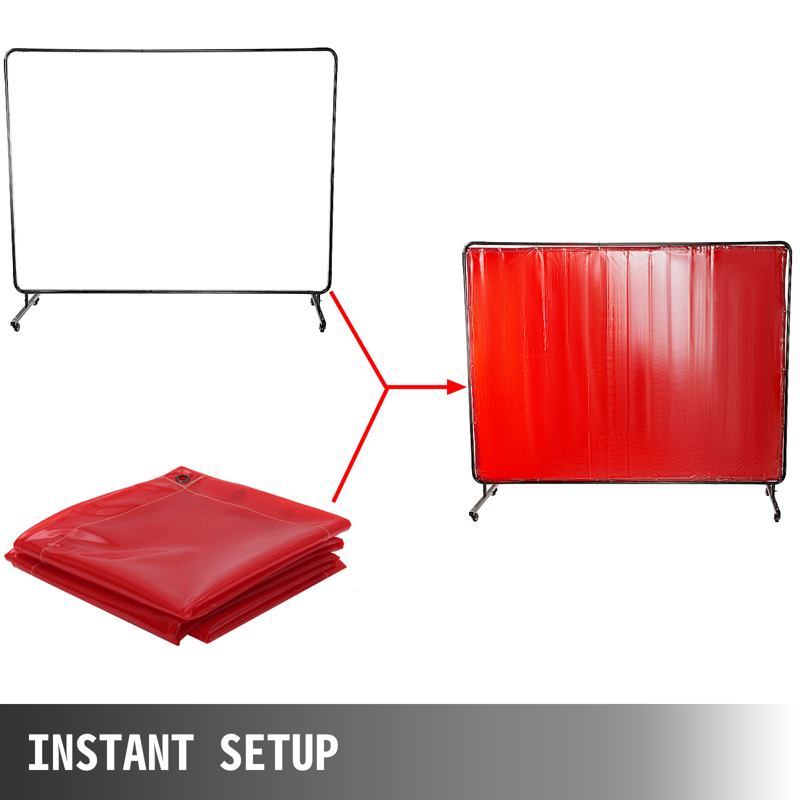 VEVOR Welding Screen with Frame 8' x 6', Welding Curtain with 4 Wheels, Welding Protection Screen Red Flame-Resistant Vinyl, Portable Light-Proof Professional