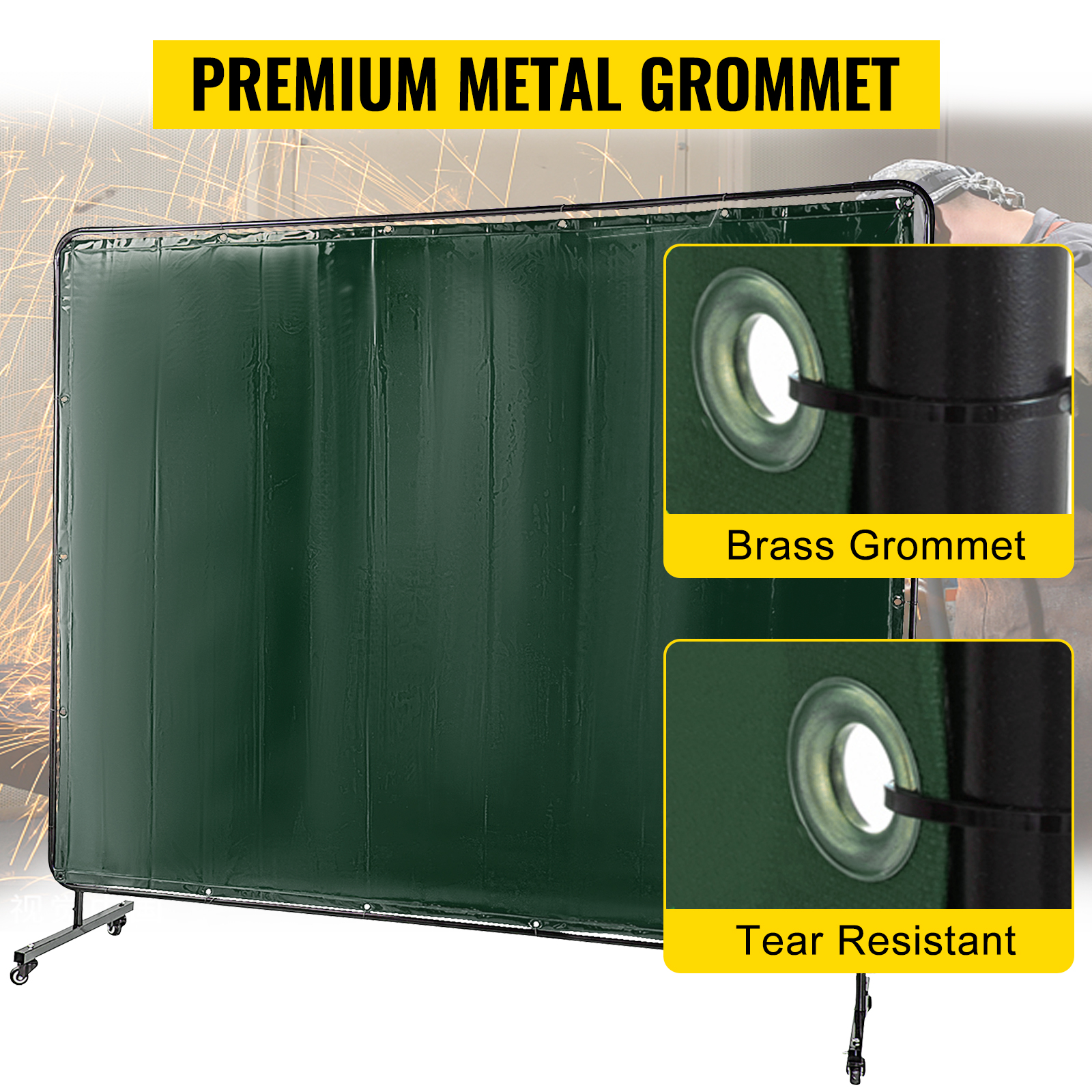 VEVOR VEVOR 8' x 6' Welding Screen with Frame Green Vinyl Portable