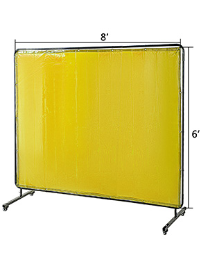 VEVOR Welding Screen with Frame 8' x 6', Welding Curtain with 4 Wheels, Welding Protection Screen Yellow Flame-Resistant Vinyl, Portable Light-Proof Professional
