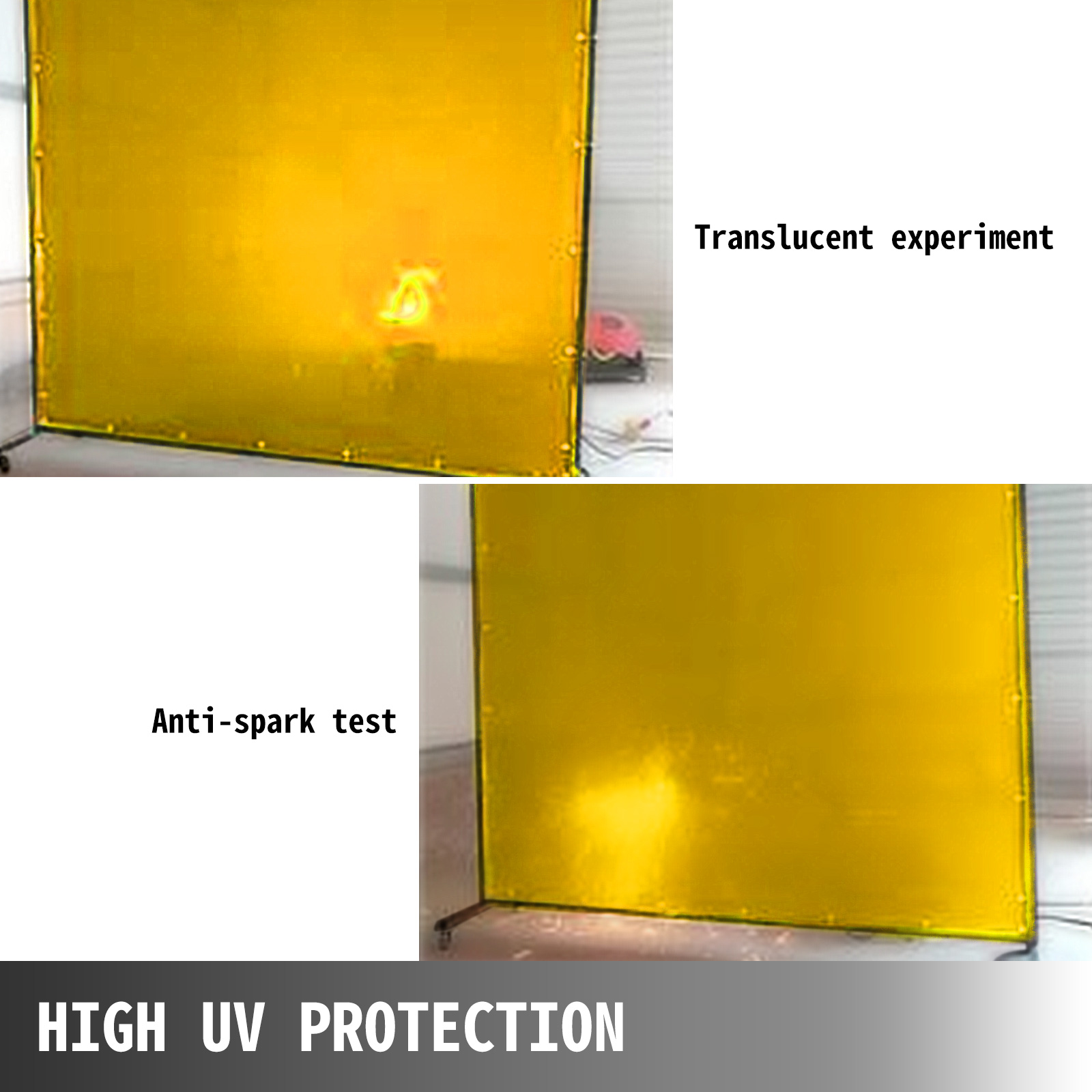 VEVOR Welding Screen with Frame 8' x 6', Welding Curtain with 4 Wheels, Welding Protection Screen Yellow Flame-Resistant Vinyl, Portable Light-Proof Professional