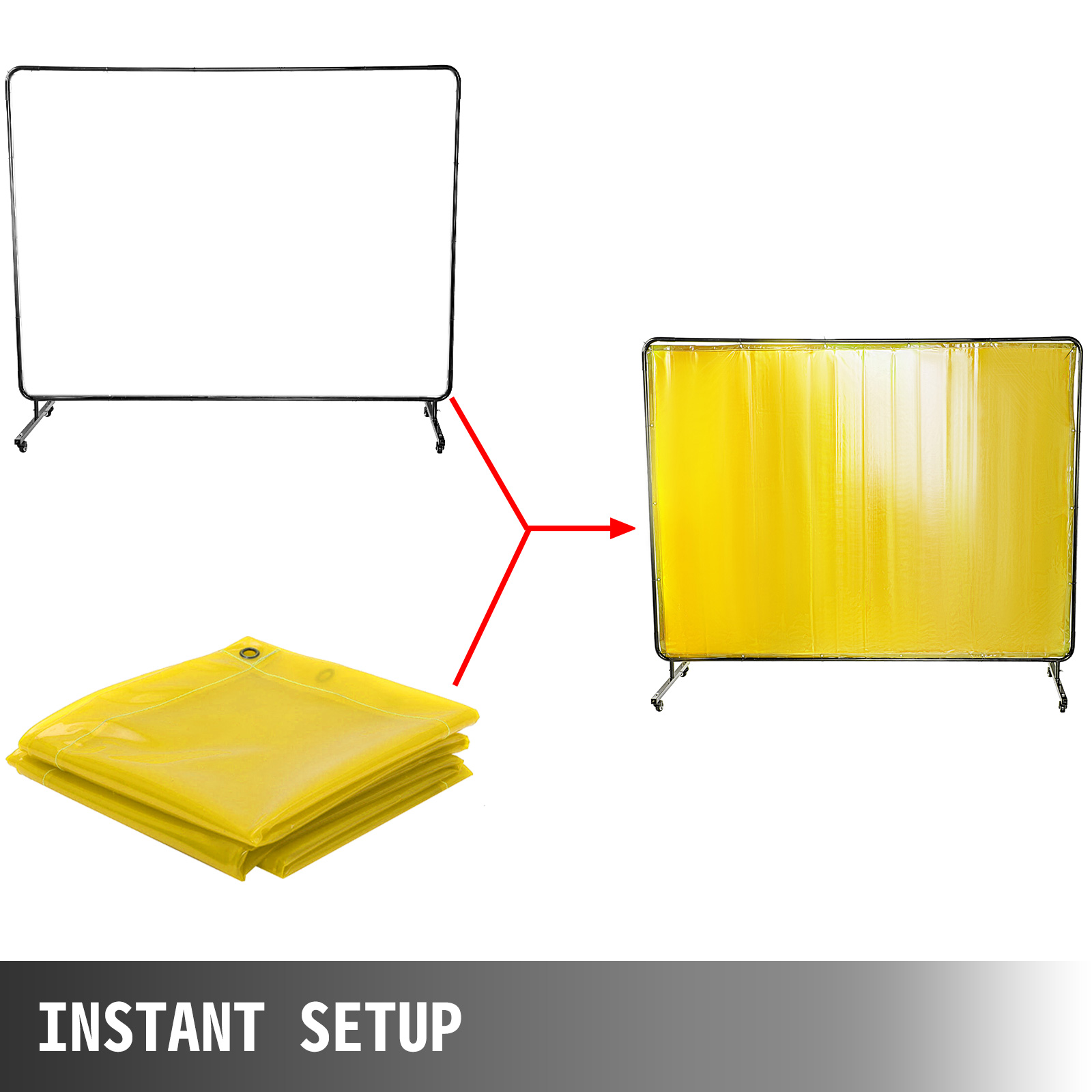 VEVOR Welding Screen with Frame 8' x 6', Welding Curtain with 4 Wheels, Welding Protection Screen Yellow Flame-Resistant Vinyl, Portable Light-Proof Professional
