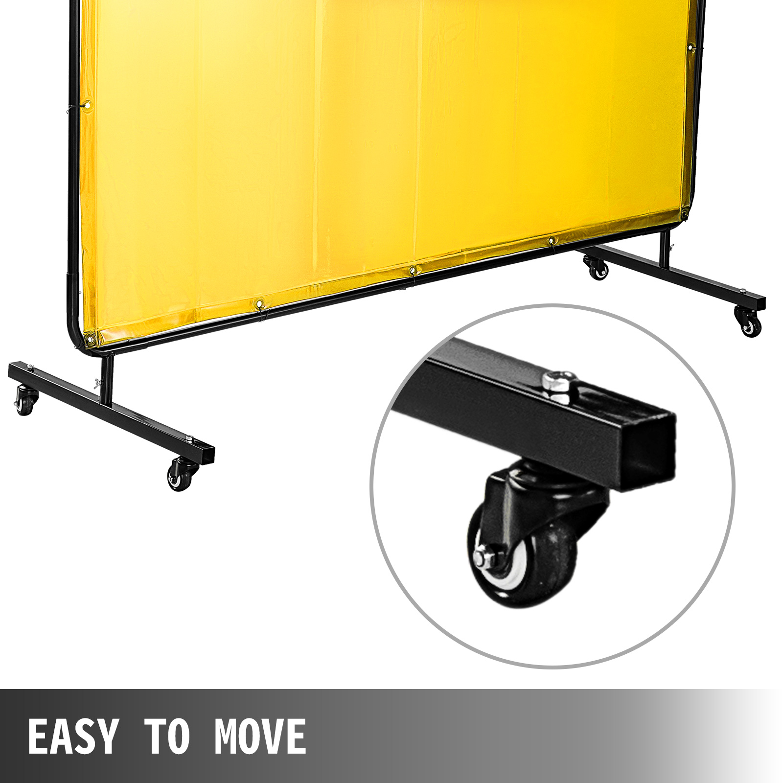 VEVOR Welding Screen with Frame 8' x 6', Welding Curtain with 4 Wheels, Welding Protection Screen Yellow Flame-Resistant Vinyl, Portable Light-Proof Professional
