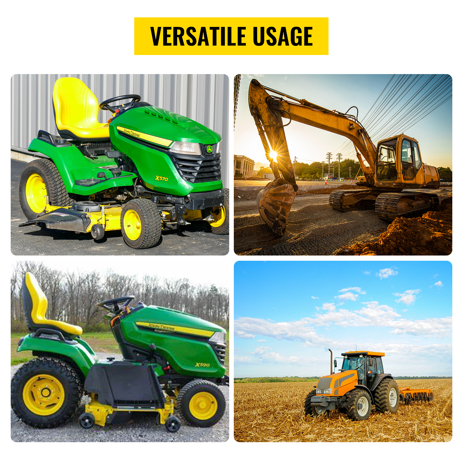 VEVOR traktorülés traktorülés 46 x 52,7 x 47,7 cm keskeny nyomtávú ülés, sárga targoncaülés, tolóoszlopos targonca PVC és szivacsos és acél anyagú minikotró, fűnyíró pázsithoz és tájhoz