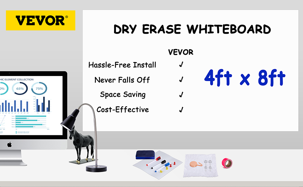 Magnetic Whiteboard Sticker, 94 x 48 Dry Erase Whiteboard Contact Paper  for Wall, Dry-Erase Board Wallpaper for School/Office/Home, Includes 4