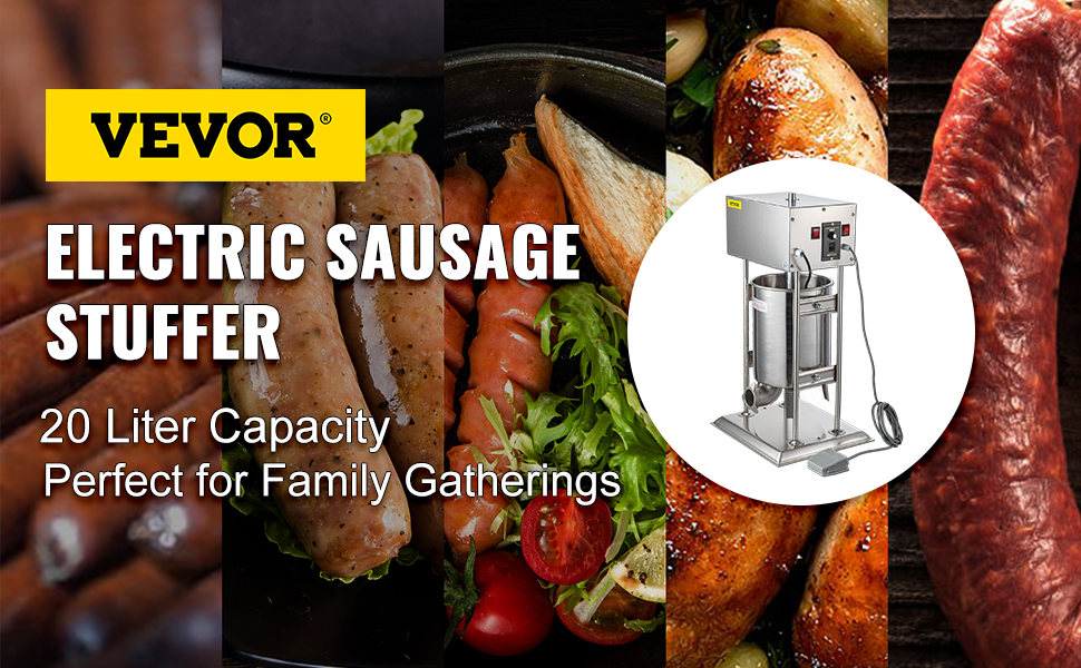 Electric Sausage Stuffer 20L Capacity, Vertical Meat Stuffer Variable  Speed, Stainless Steel Sausage Filler Machine with 5 Filling Funnels for  Home