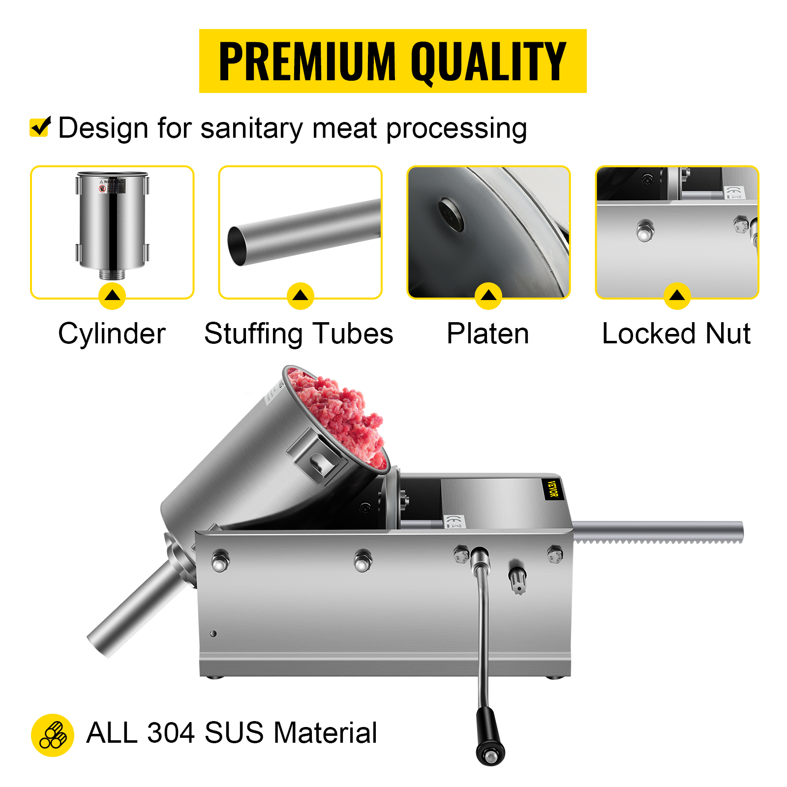 Vertical Meat Stuffer – 3L Sausage Stuffer Machine with Nozzles