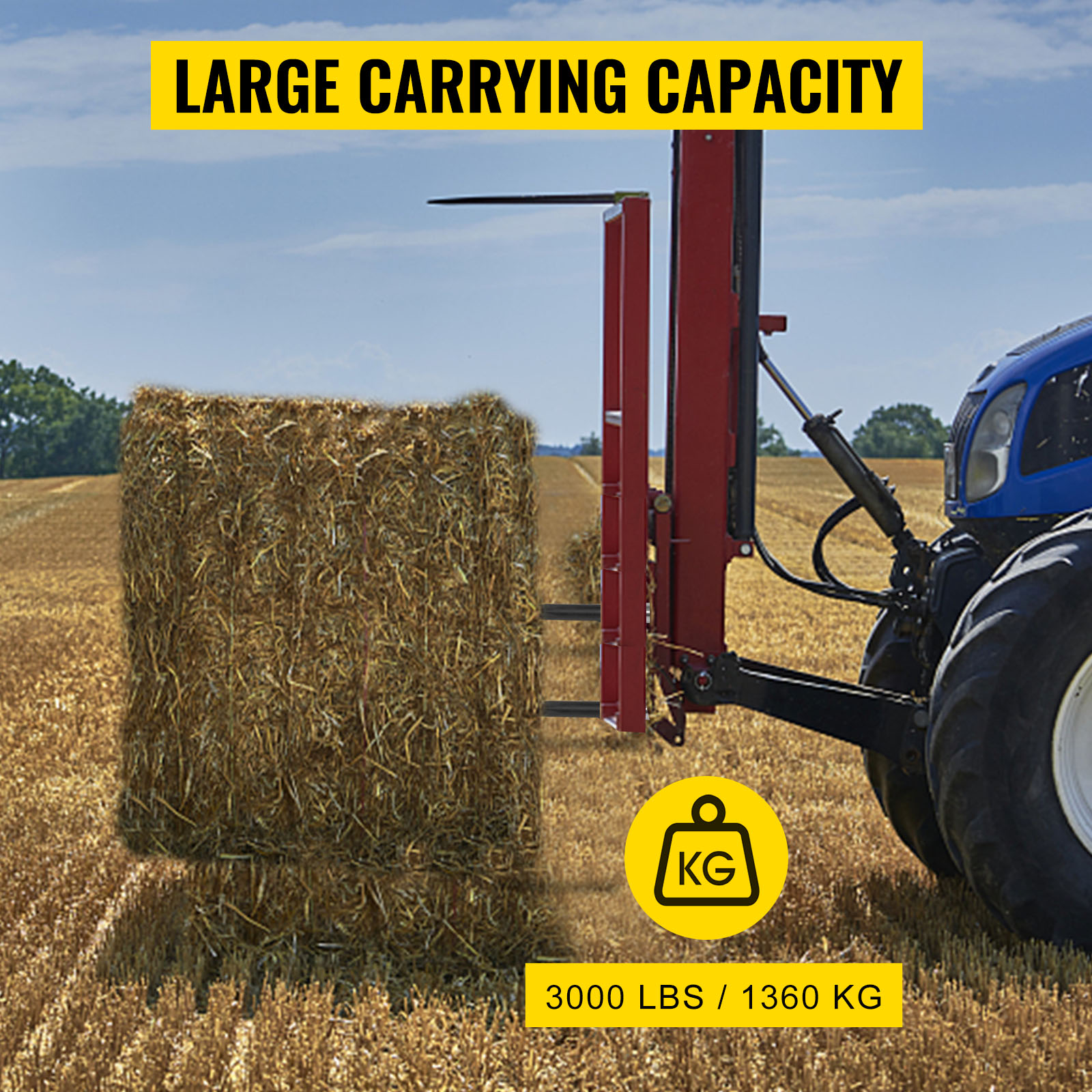  Hay Spear Attachment, 49 Inch 3000lbs Tractor Capacity