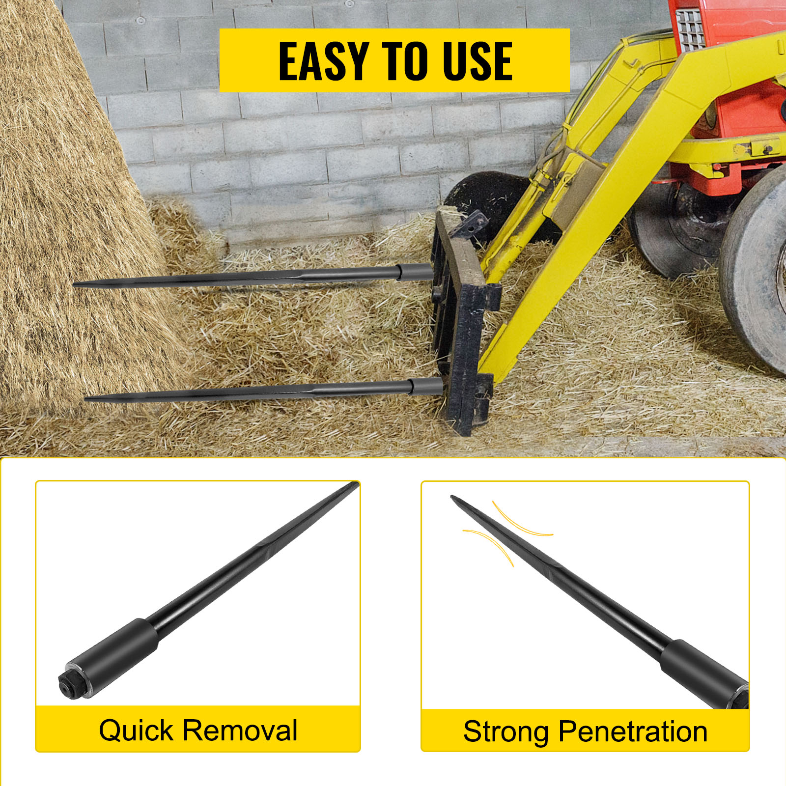 Pair Hay Spear 49 Bale Spear 3000 lbs Capacity, Bale Spike Quick