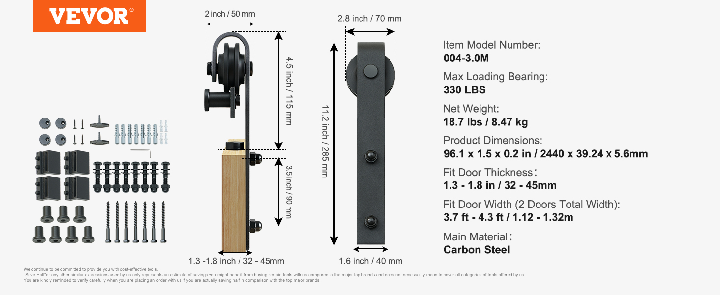 Quincaillerie Kit de Rail pour Porte Coulissante Hardware - 120 cm