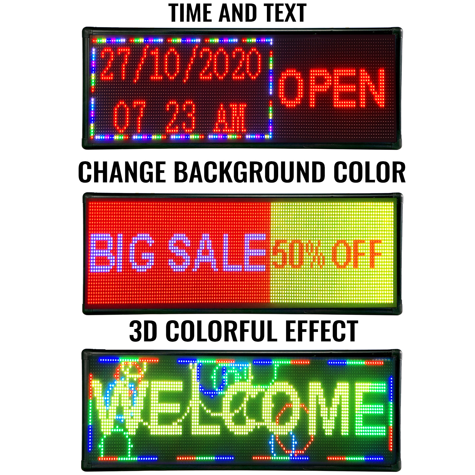 40" X 15" LED Scrolling Sign Red Green Yellow 3-Color Outdoor Message Board 