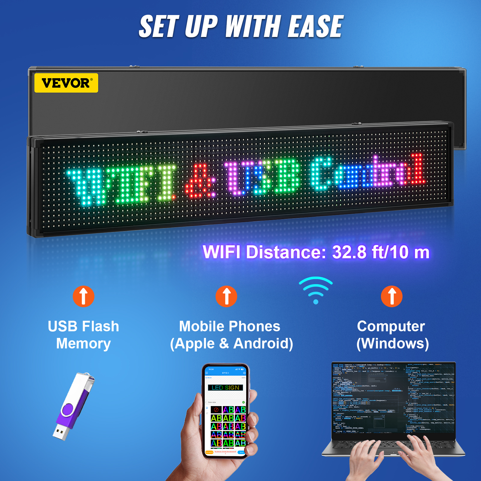 VEVOR Led Sign 40 x inch Led Scrolling Message Display RGB 7-Color P10  Digital Message Display Board Programmable by PC WiFi  USB with SMD  Technology for Advertising and Business VEVOR US