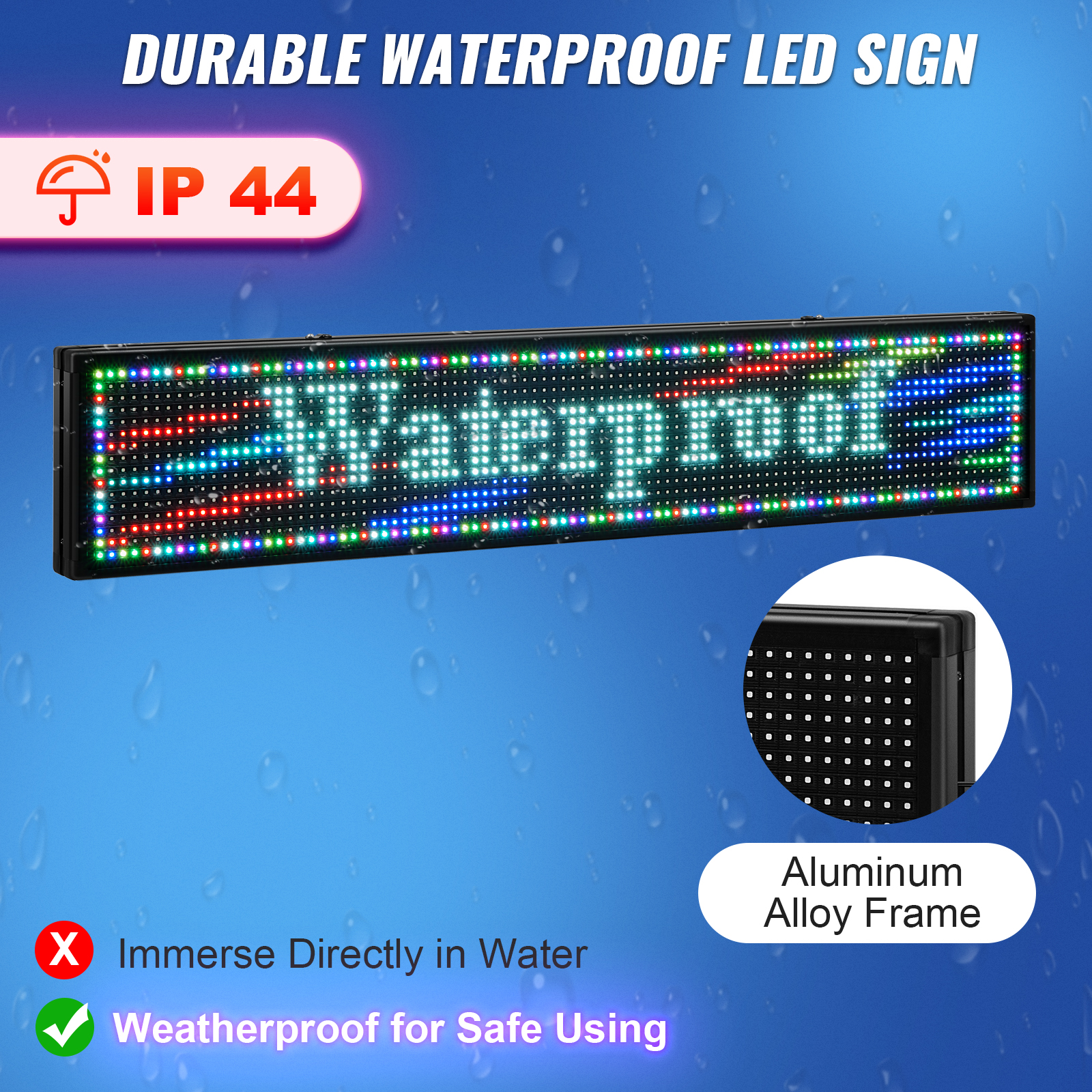 VEVOR Led Sign 40 x 8 inch Led Scrolling Message Display RGB 7-Color P10  Digital Message Display Board Programmable by PC& WiFi & USB with SMD