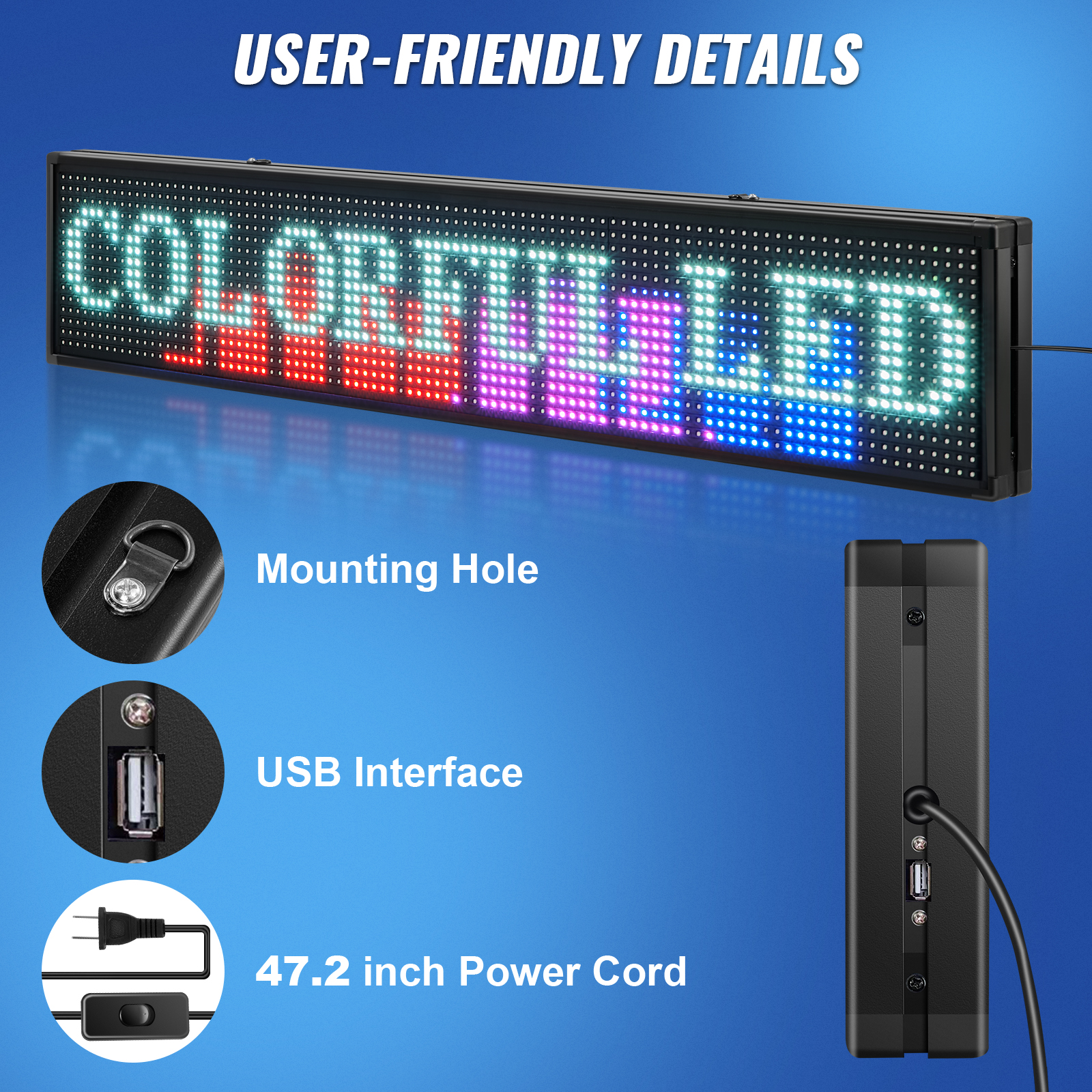 VEVOR Led Sign 40 x 8 inch Led Scrolling Message Display RGB 7-Color P10  Digital Message Display Board Programmable by PC& WiFi & USB with SMD  Technology for Advertising and Business