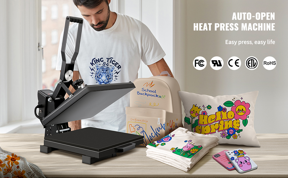 Máquina de prensa de calor 5 en 1, sublimación digital de 15 x 15 pulgadas,  transferencia de calor profesional giratoria de 360 grados para camiseta