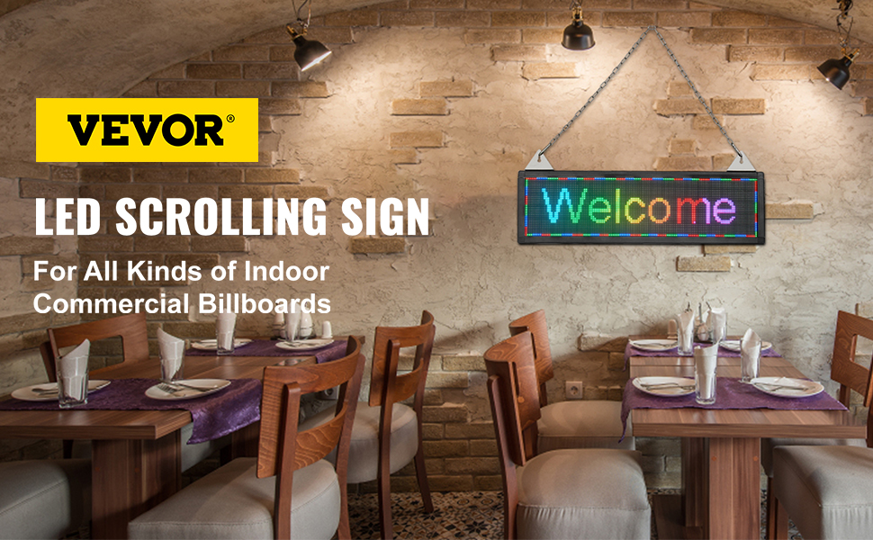 VEVOR LED Scrolling Sign, 21" x 6" WiFi & USB Control, Full Color P4 Programmable Display, Indoor High Resolution Message Board, High Brightness Electronic Sign, Perfect Solution for Advertising