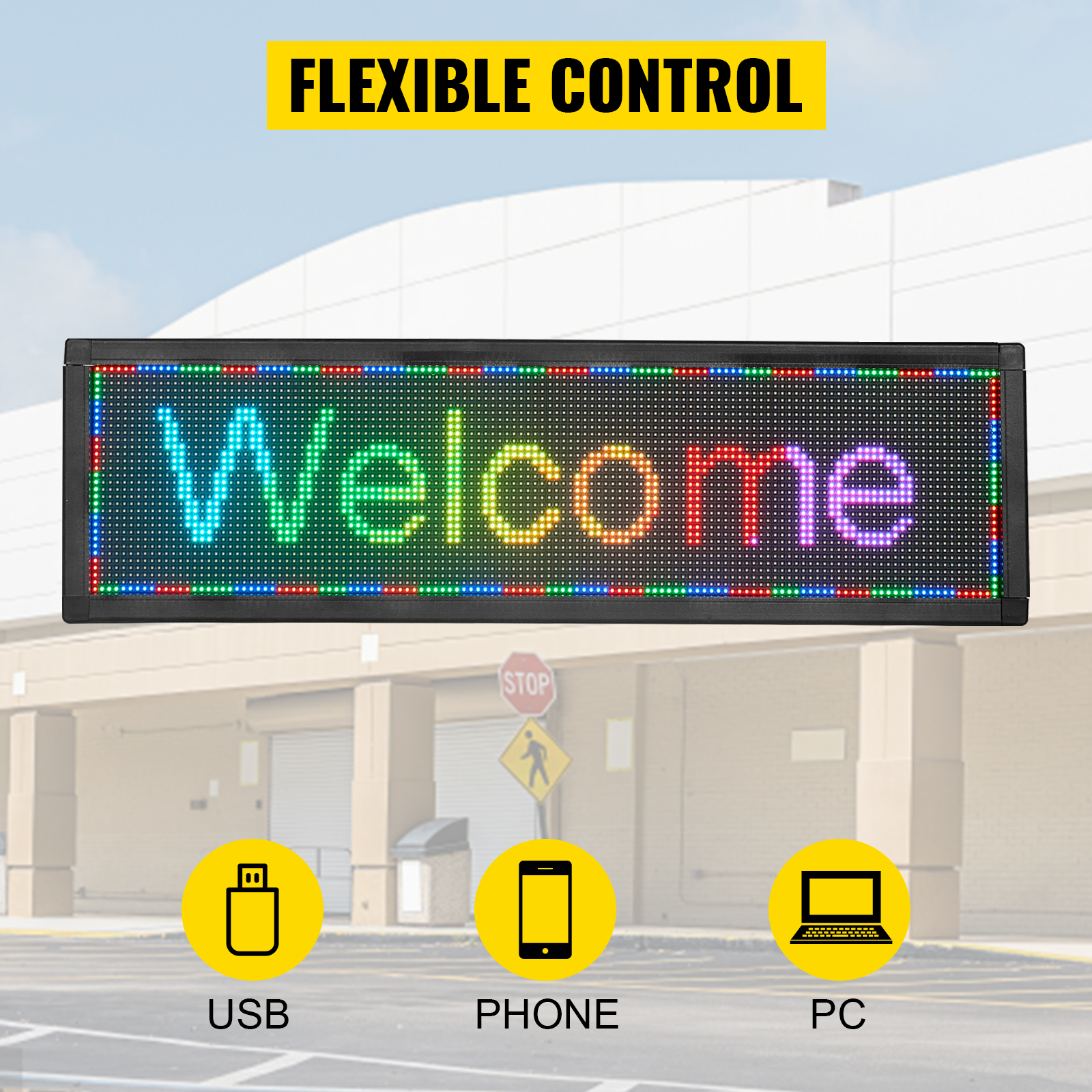VEVOR LED Scrolling Sign, 21" x 6" WiFi & USB Control, Full Color P4 Programmable Display, Indoor High Resolution Message Board, High Brightness Electronic Sign, Perfect Solution for Advertising