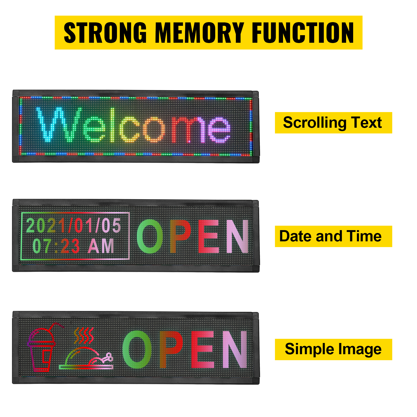 VEVOR LED Scrolling Sign, 21 x 6 WiFi & USB Control, Full Color P4  Programmable Display, Indoor High Resolution Message Board, High Brightness Electronic  Sign, Perfect Solution for Advertising