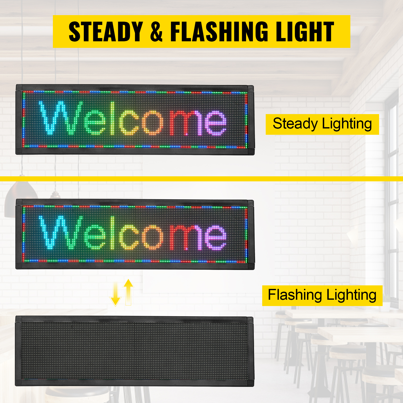 VEVOR LED Scrolling Sign, 21" x 6" WiFi & USB Control, Full Color P4 Programmable Display, Indoor High Resolution Message Board, High Brightness Electronic Sign, Perfect Solution for Advertising