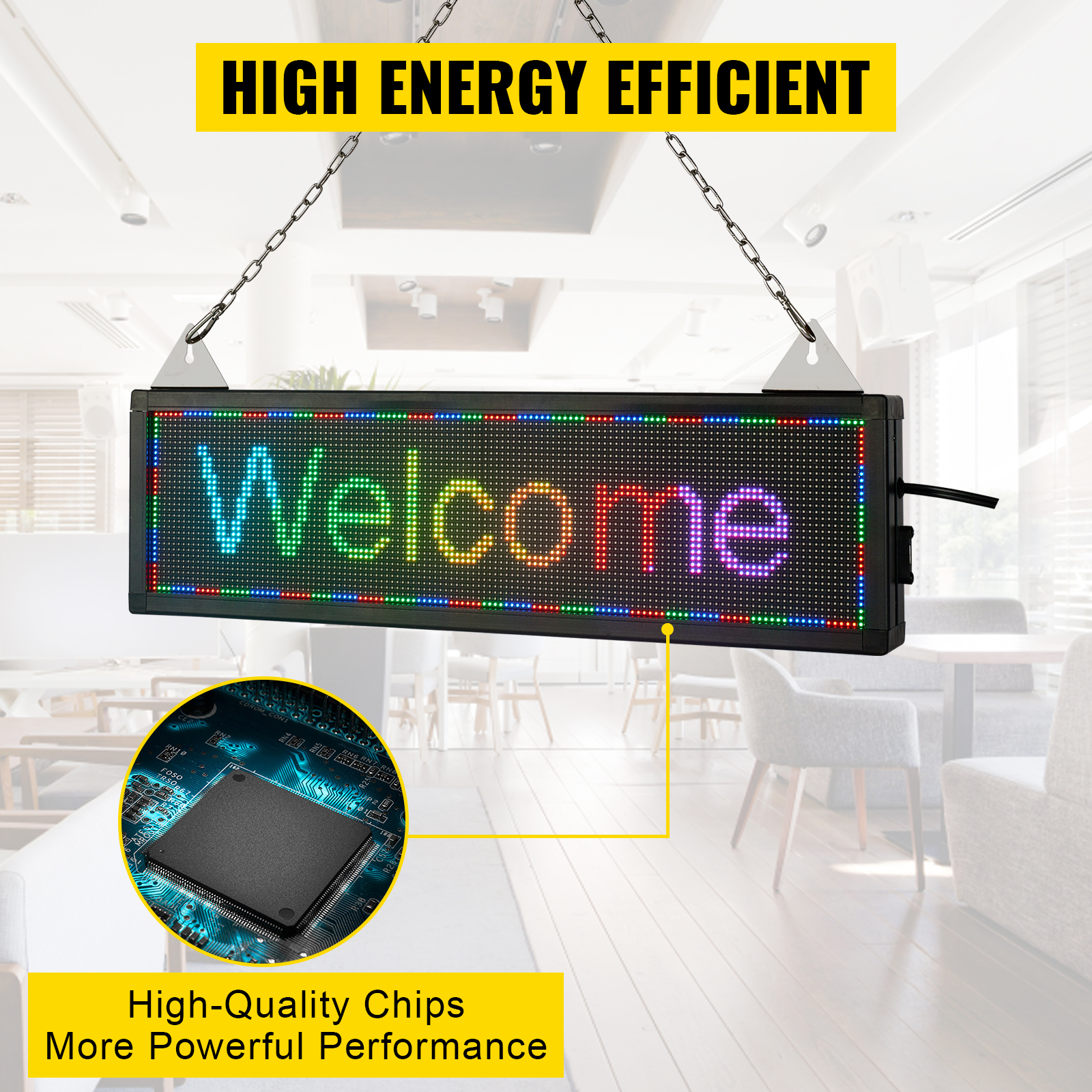 VEVOR LED Scrolling Sign, 21" x 6" WiFi & USB Control, Full Color P4 Programmable Display, Indoor High Resolution Message Board, High Brightness Electronic Sign, Perfect Solution for Advertising