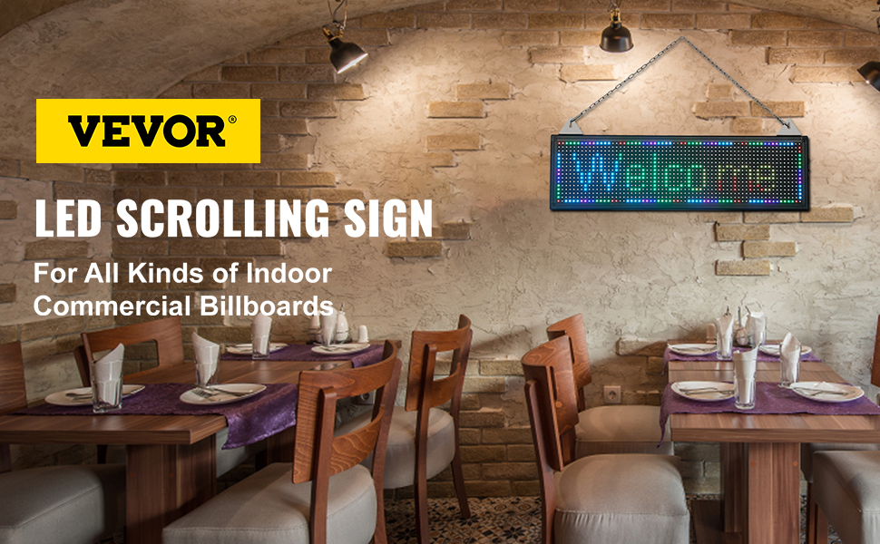 VEVOR LED Scrolling Sign, 27" x 8" WiFi & USB Control, Full Color P10 Programmable Display, Indoor High Resolution Message Board, High Brightness Electronic Sign, Perfect Solution for Advertising