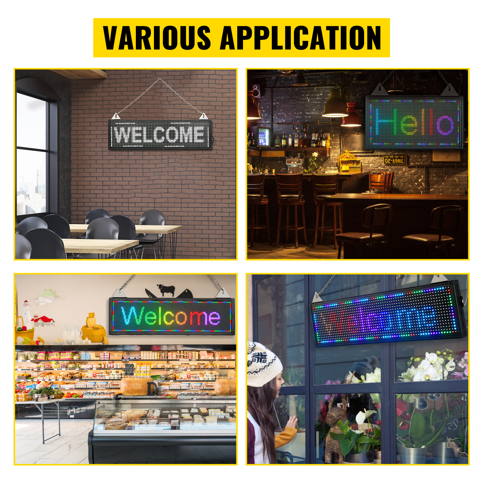 VEVOR LED Scrolling Sign, 27" x 8" WiFi & USB Control, Full Color P10 Programmable Display, Indoor High Resolution Message Board, High Brightness Electronic Sign, Perfect Solution for Advertising