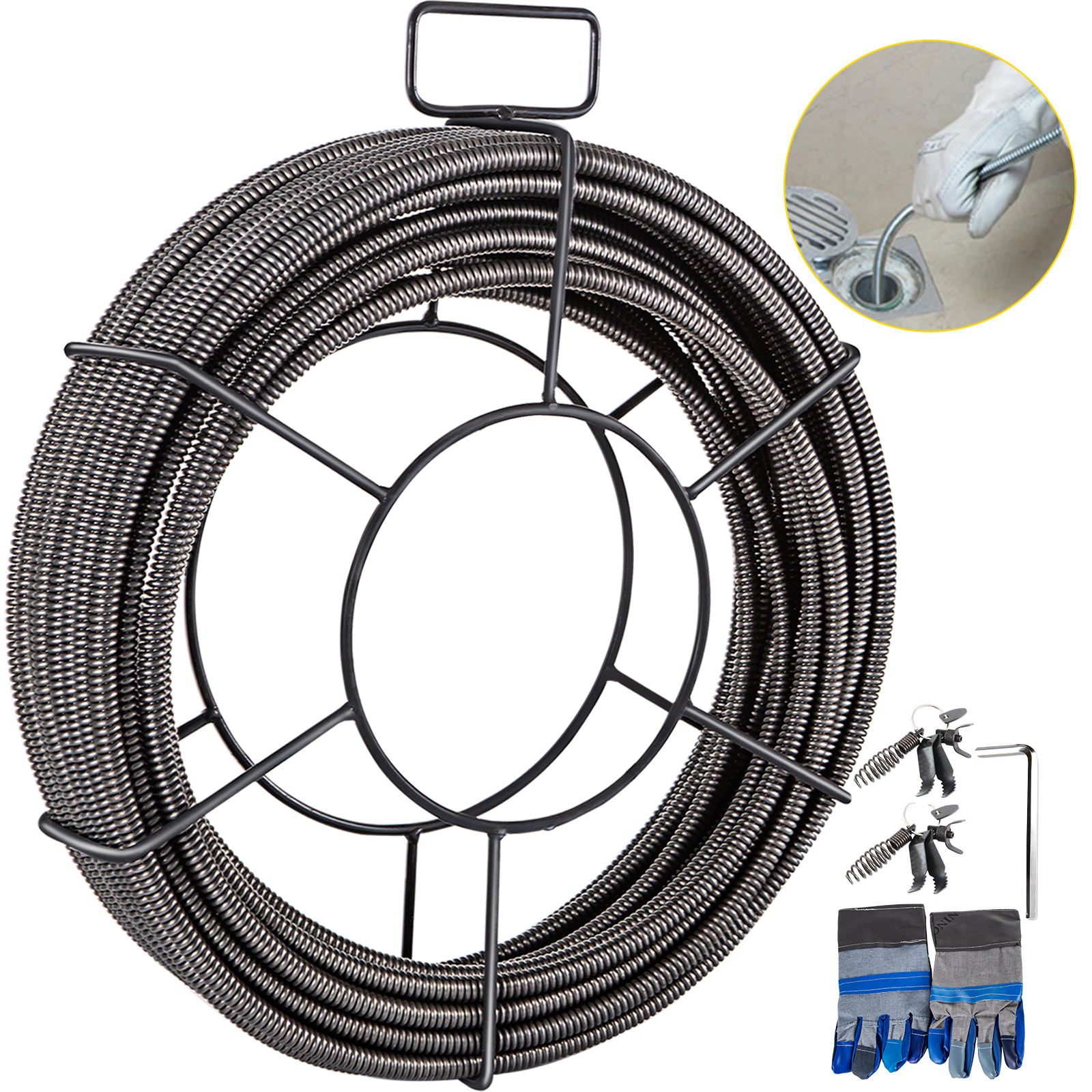 DrainX Drain Auger 15-Ft Plumbing Snake Flexible Steel Drain Cleaning Cable  