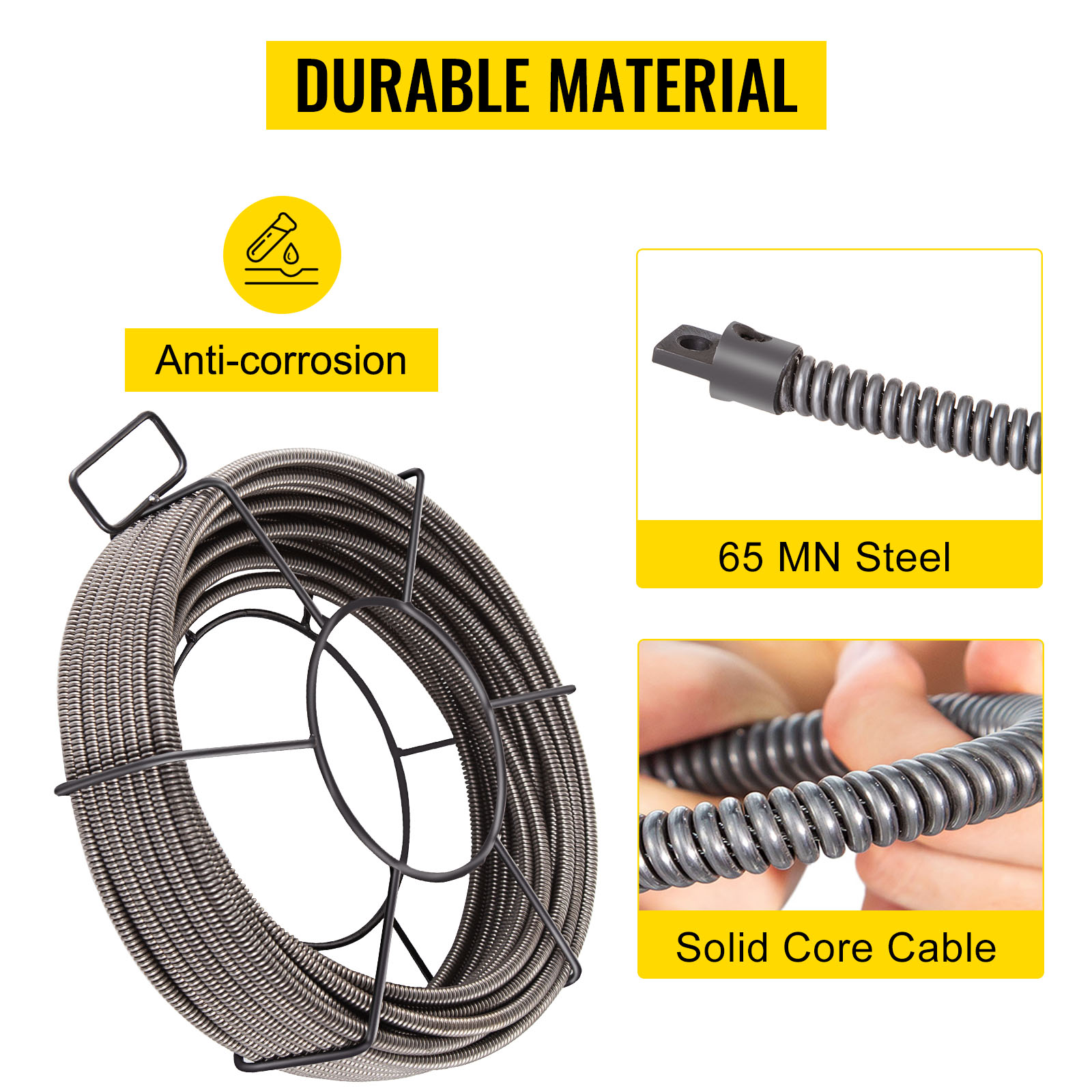 VEVORbrand Drain Cleaning Cable 50 Feet x 3/8 inch Solid Core Cable Sewer  Cable Drain Auger Cable Cleaner Snake