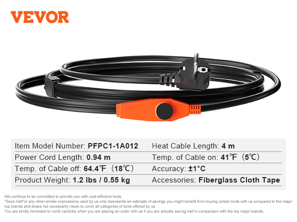 Pipe Heating Cable, 4m, 23W/m