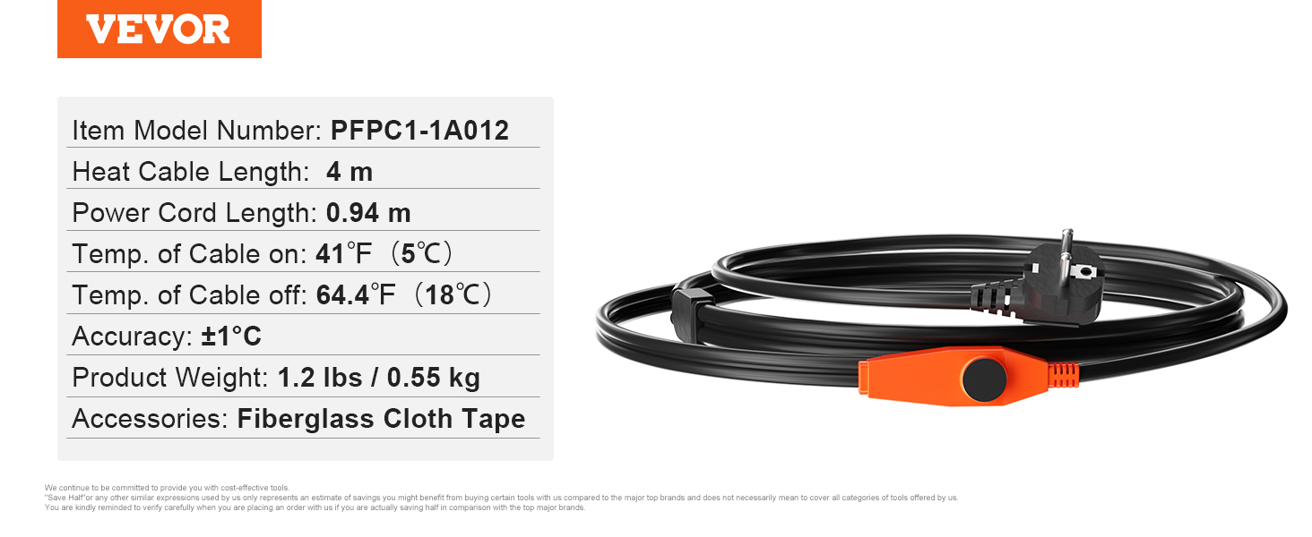 Pipe Heating Cable, 4m, 23W/m